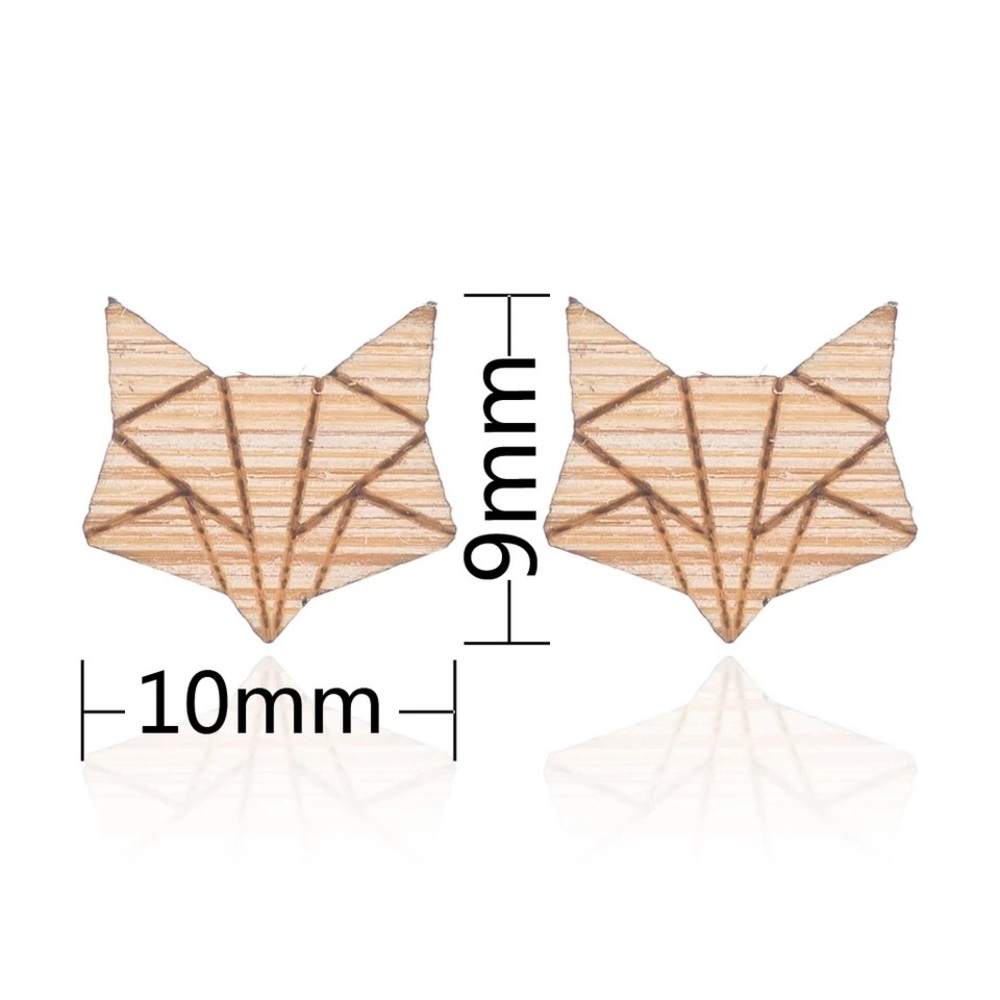 🎉 New Wood Origami Fox Stainless Steel Earrings - Picture 3 of 7
